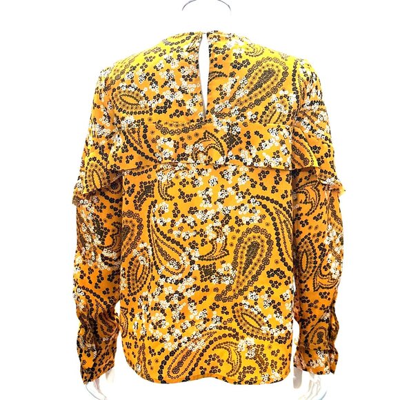 Abercrombie Fitch XS Mustard Paisley Floral Long Sleeve Ruffle Sheer Light Blous - Picture 6 of 14